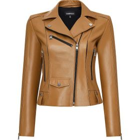 Derimod 25SGD5106U4 Bella Kadın Camel Biker Kısa Deri Ceket