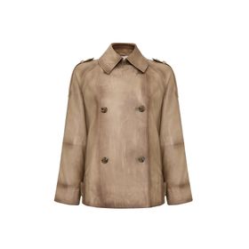 Derimod 25SGE5626NC Estel Kadın Bej Kruvaze Yaka Oversize Deri Ceket