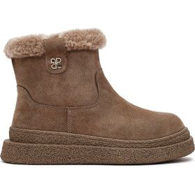 Derimod 25WFD492510 Kadın Vizon Fermuarlı Kalın Tabanlı Süet Deri Teddy Bot