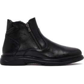 Derimod 25WFD678018 Erkek Siyah Fermuarlı Deri Casual Bot