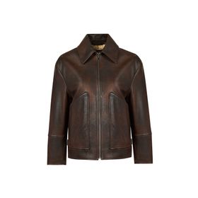 Derimod 25WGD5636VD Garcia Kadın Kahverengi Gömlek Yaka Oversize Deri Ceket