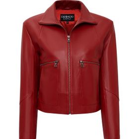 Derimod 25WGE5611R3 Dolores Kadın Kırmızı Devrik Yaka Oversize Deri Ceket