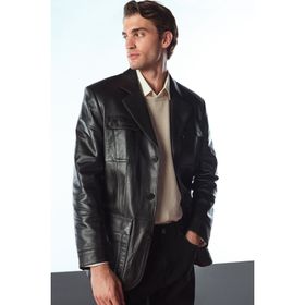 Derimod 25WGED6498AE Kane Erkek Siyah Düğmeli Blazer Deri Ceket