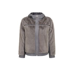 Derimod 25WGEP5627FF Prag Gri Kapüşonlu Teddy Deri Kadın Mont