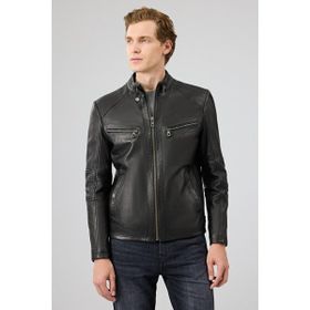 Derimod 25WGF6584WF Jefferson Erkek Siyah Hakim Yaka Slim-Fit Deri Ceket