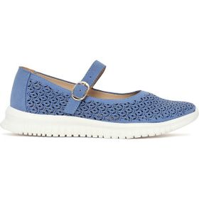 Derimod 26PFE470810 Kadın Mavi Tokalı Desenli Süet Comfort Ayakkabı