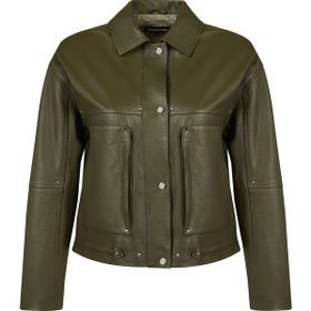 Derimod 26SGD5633S7 Madlen Kadın Haki Yeşil Oversize Deri Ceket