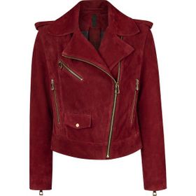 Derimod 26SGD563710 Ibiza Kadın Bordo Biker Süet Deri Ceket