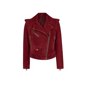 Derimod 26SGD563710 Ibiza Kadın Bordo Biker Süet Deri Ceket