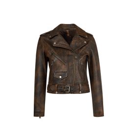 Derimod 26SGD5983VD Newage Kadın Kahverengi Slim-Fit Biker Deri Ceket