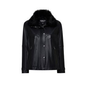 Derimod Hannah 25WGE56141M Siyah Yaka Kürklü Oversize Deri Kadın Mont