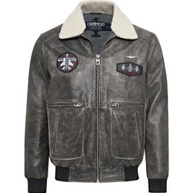 Derimod Hurricane 24WGD6543G6 Gri Armalı Yaka Kürklü Deri Pilot Erkek Mont