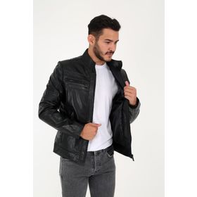 Derinss DER101 Hakiki Deri Erkek Siyah Mont