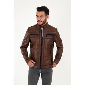Derinss DER101 Taba Hakiki Deri Erkek Mont