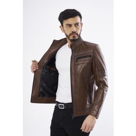 Derinss DER101 Taba Hakiki Deri Erkek Mont