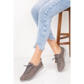 Deripabuc DP16-0061 Gri Deri Kadın Babet