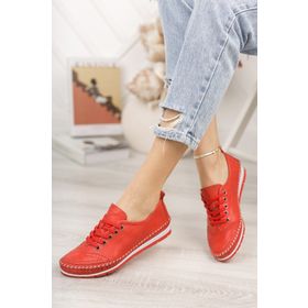 Deripabuc DP16-0061 Hakiki Deri Kırmızı Kadın Deri Babet
