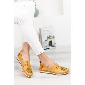 Deripabuc DP16-0065 Hakiki Deri Sarı Kadın Deri Babet