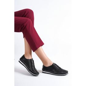 Deripabuc DP16-0067 Hakiki Deri Siyah Kadın Deri Casual Ayakkabı