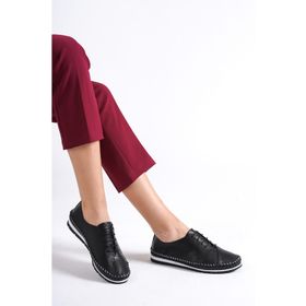 Deripabuc DP16-0067 Hakiki Deri Siyah Kadın Deri Casual Ayakkabı