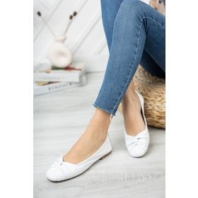 Deripabuc DP58-4053 Hakiki Deri Beyaz Kadın Deri Babet