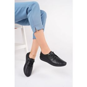 Deripabuc DP62-8001 Hakiki Deri Siyah Kadın Deri Casual Ayakkabı