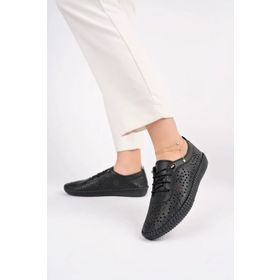 Deripabuc DP62-8001 Hakiki Deri Siyah Kadın Deri Casual Ayakkabı