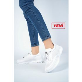 Deripabuc DP71-0111 Hakiki Deri Beyaz Kadın Deri Sneaker Spor Ayakkabı