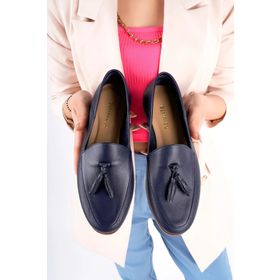 Deripabuc PCC-F04 Hakiki Deri Lacivert Baskı Kadın Casual Ayakkabı