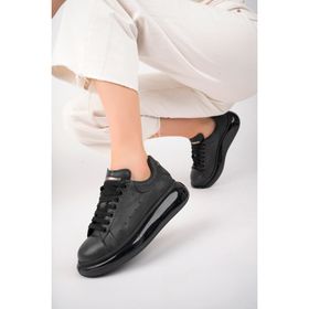 Deripabuc TRC-0694 Hakiki Deri Siyah Kadın Deri Sneaker