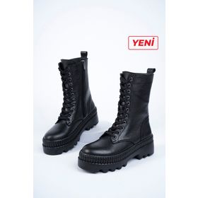 Deripabuc TRC-206525 Hakiki Deri Siyah Kadın Deri Bot