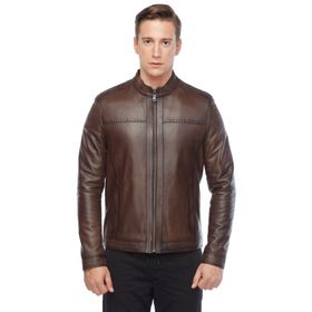 Deriza 35-8789 Spor Dikişli Klasik Kahve Deri Mont