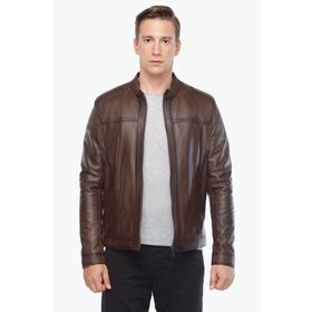 Deriza 35-8789 Spor Dikişli Klasik Kahve Deri Mont