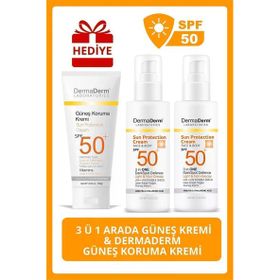 Dermaderm SPF 50+ 100 ml 2 Adet Güneş Kremi ve Dermaderm 1 Adet 100 ml Yüz ve Vücut Güneş Koruma Kremi