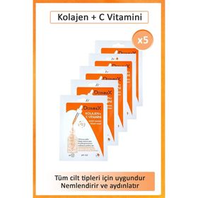 Derminix 5'li Kolajen + C Vitamini Kağıt Maske Seti