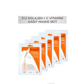Derminix 5'li Kolajen + C Vitamini Kağıt Maske Seti
