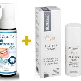 Dermoskin Be Bright AHA/BHA 33 ml Krem+E2'Quality E2'quality Diş Beyazlatıcı Köpük