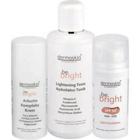 Dermoskin Be Bright Aydınlatıcı 200 ml Tonik + Dermoskin Arbutin Kompleks 33 ml Krem + Be Bright SPF50+ Medium 33 ml Likit Fondöten