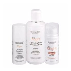 Dermoskin Be Bright Aydınlatıcı 200 ml Tonik + Dermoskin Arbutin Kompleks 33 ml Krem + Be Bright SPF50+ Medium 33 ml Likit Fondöten