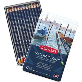 Derwent 12 Renk Metal Kutulu Watercolour Serisi Sulandırılabilir Kuru Kalem Seti