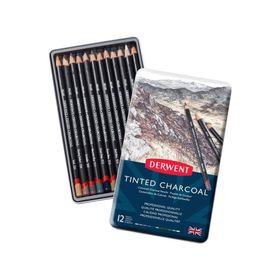 Derwent 12'li Set Tinted Charcoal Sulandırılabilen Renkli Füzen Kalem
