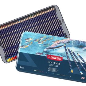 Derwent 36 Renk Metal Kutulu Inktense Serisi Mürekkep Bazlı Sulu ve Kuru Boya Kalem Seti