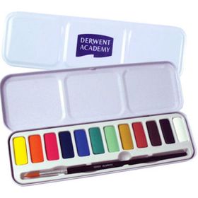 Derwent Academy Watercolour Pans 12 Renk Teneke Kutu Sulu Boya