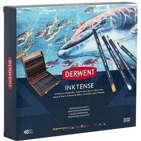 Derwent Inktense Serisi 48 Renk Ahşap Kutulu Mürekkep Bazlı Suluboya Kalem Seti