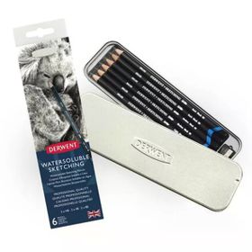 Derwent Watersoluble Sketching Suda Çözünebilen Metal Kutu 6'lı Kalem Seti