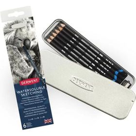 Derwent Watersoluble Sketching Suda Çözünebilen Metal Kutu 6'lı Kalem Seti