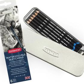 Derwent Watersoluble Sketching Suda Çözünebilen Metal Kutu 6'lı Kalem Seti