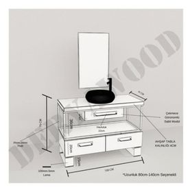 Deryawood Ceviz Aves Ahşap Çekmeceli Banyo Dolabı