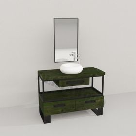 Deryawood Yeşil Eskitme Aves Ahşap Çekmeceli Banyo Dolabı