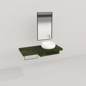 Deryawood Yeşil Eskitme Genüs Ahşap Banyo Rafı